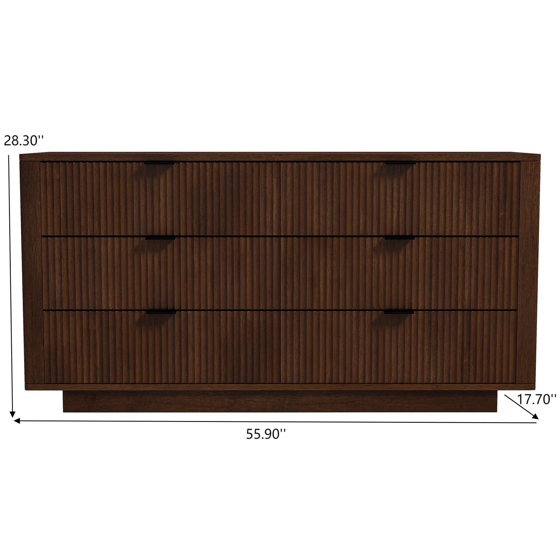 Lola Mid Century Modern Walnut Dresser With 6 Drawers in Dark Brown So