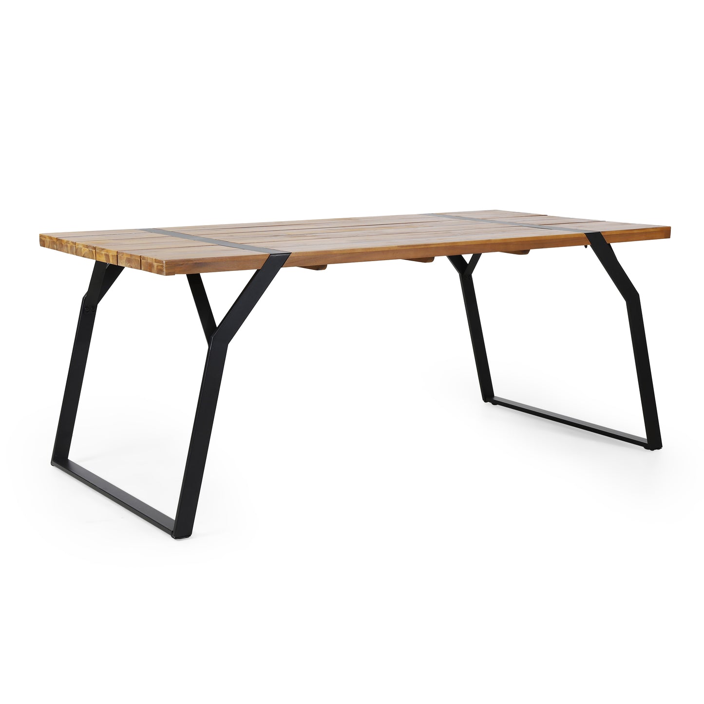 Modern wood dining table with black metal legs, available at FredCo International