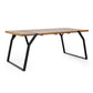 Modern wood dining table with black metal legs, available at FredCo International