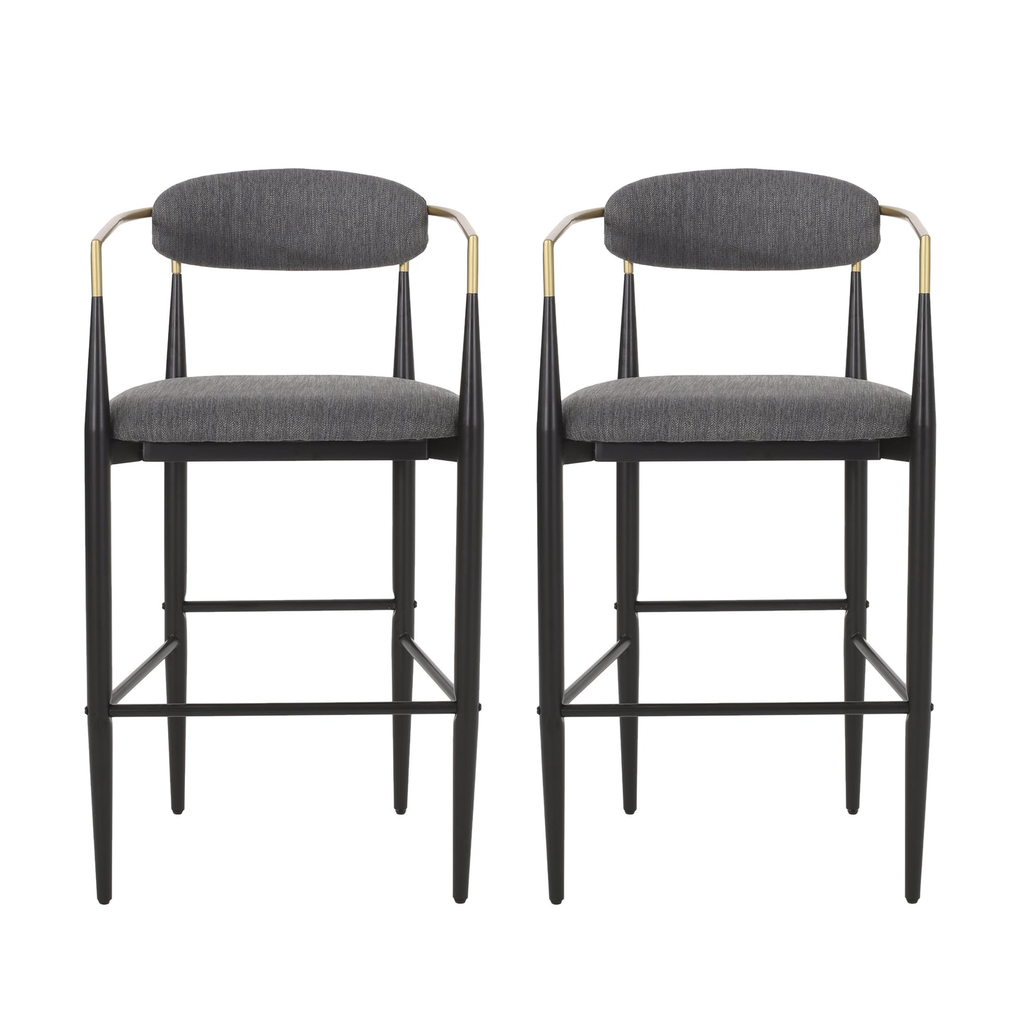 Barstools Set of 2, Upholstered Bar Stools with Backs and Iron Legs for Kitchen Island, Gray Fabric Seating 260LBS Weight Capacity