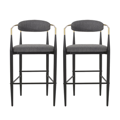 Barstools Set of 2, Upholstered Bar Stools with Backs and Iron Legs for Kitchen Island, Gray Fabric Seating 260LBS Weight Capacity