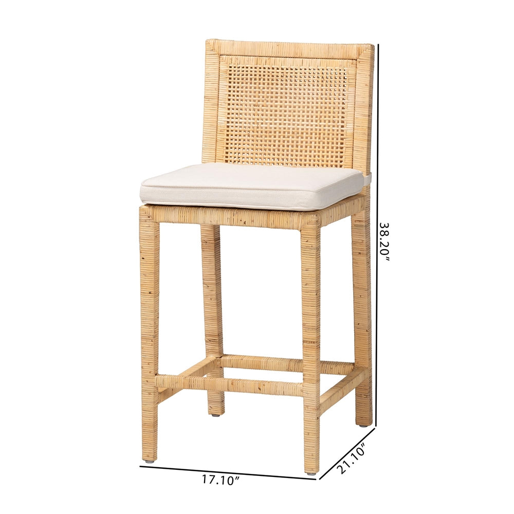 Sofia Modern and Contemporary Natural Finished Wood and Rattan Counter Stool