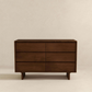 Modern wooden dresser with six drawers on beige background, FredCo International furniture
