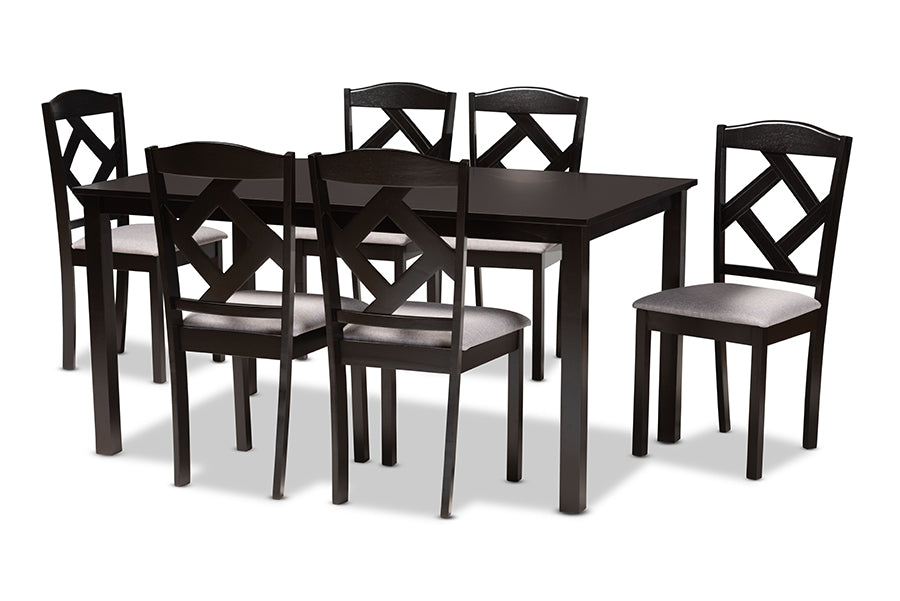 Baxton Studio Ruth Modern Transitional Grey Fabric Upholstered and Dark Brown Finished Wood 7-Piece Dining Set