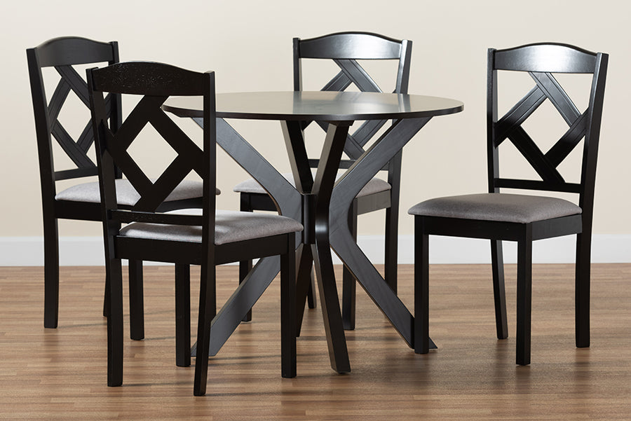 Baxton Studio Carlin Modern Transitional Grey Fabric Upholstered and Dark Brown Finished Wood 5-Piece Dining Set