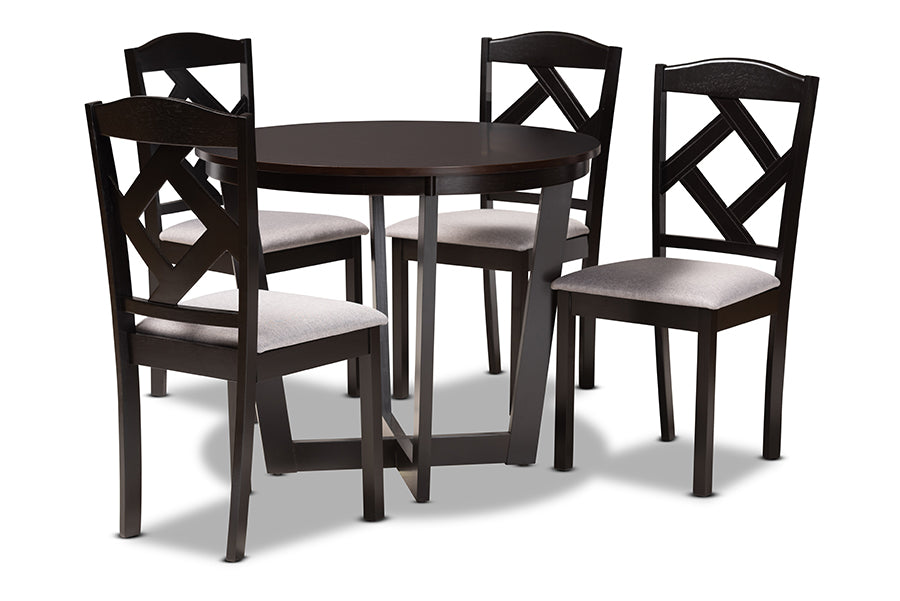 Baxton Studio Morigan Modern Transitional Grey Fabric Upholstered and Dark Brown Finished Wood 5-Piece Dining Set