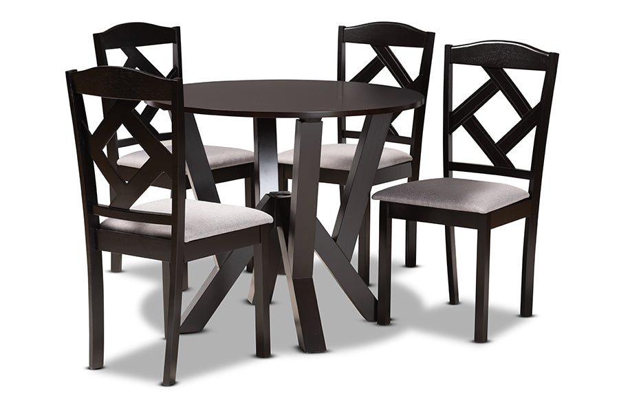 Baxton Studio Riona Modern Transitional Grey Fabric Upholstered and Dark Brown Finished Wood 5-Piece Dining Set