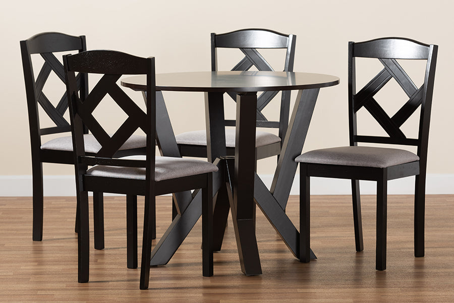Baxton Studio Riona Modern Transitional Grey Fabric Upholstered and Dark Brown Finished Wood 5-Piece Dining Set