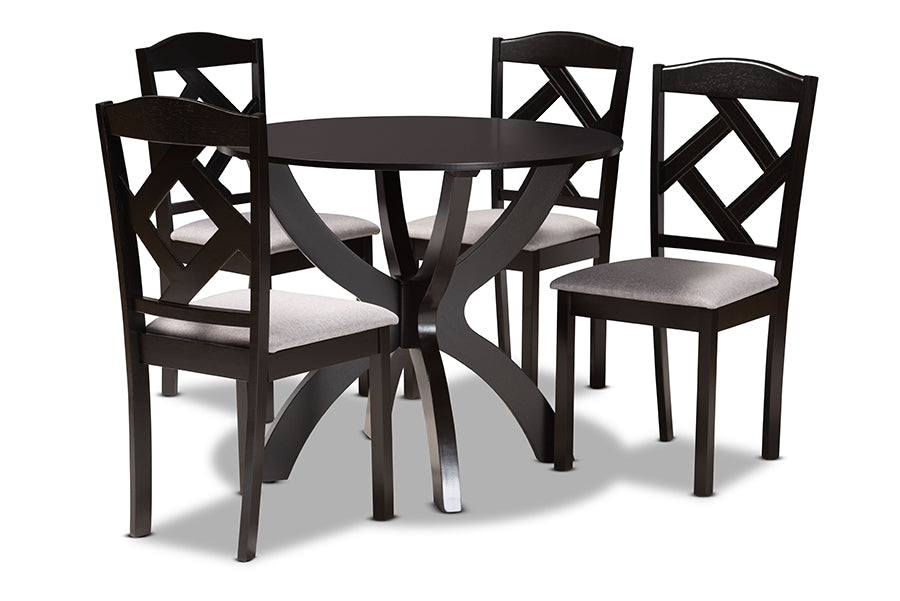 Baxton Studio Nesa Modern Transitional Grey Fabric Upholstered and Dark Brown Finished Wood 5-Piece Dining Set