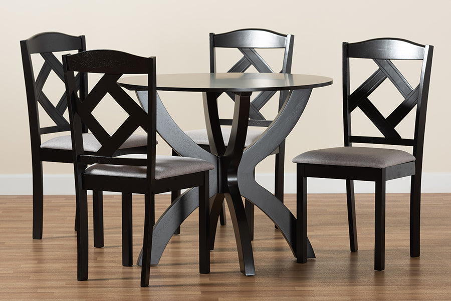 Baxton Studio Nesa Modern Transitional Grey Fabric Upholstered and Dark Brown Finished Wood 5-Piece Dining Set