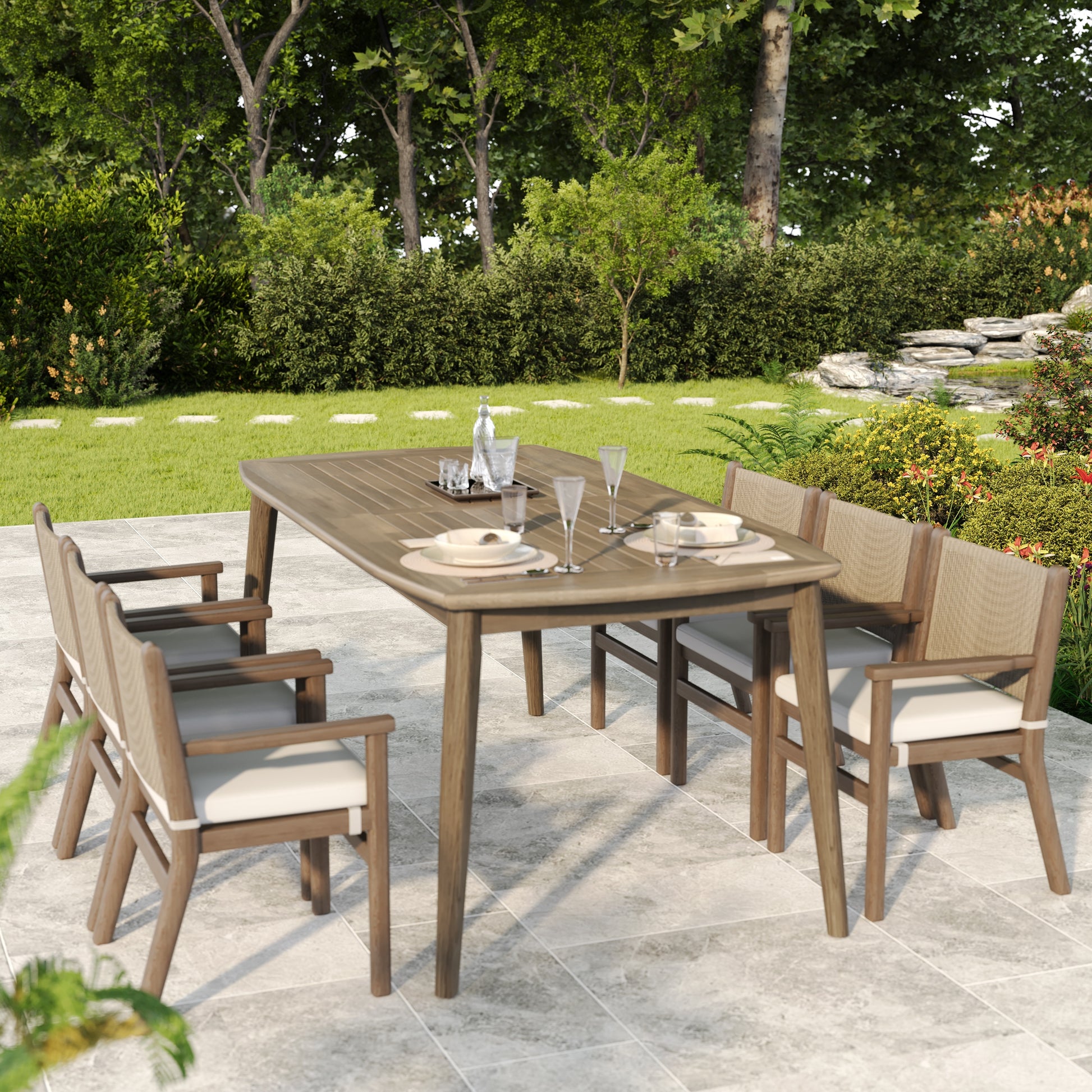 Acacia Wood Dining Table 8-Person Outdoor Table, Farmhouse Furniture for Patio, Garden, Backyard, Light Brown 180 LBS Weight Capacity 70.75'L FredCo