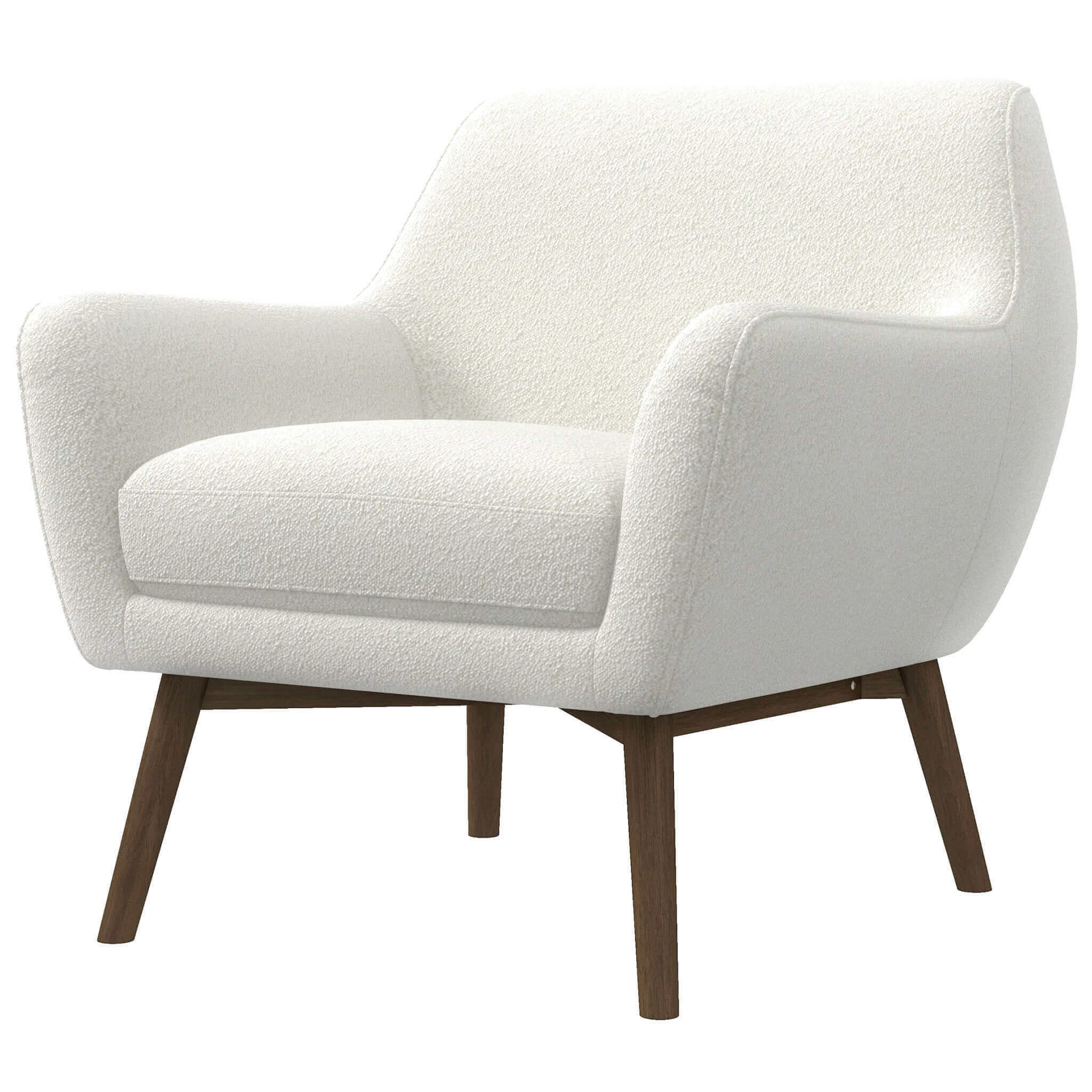 Modern white accent chair with soft upholstery and wooden legs, FredCo International furniture