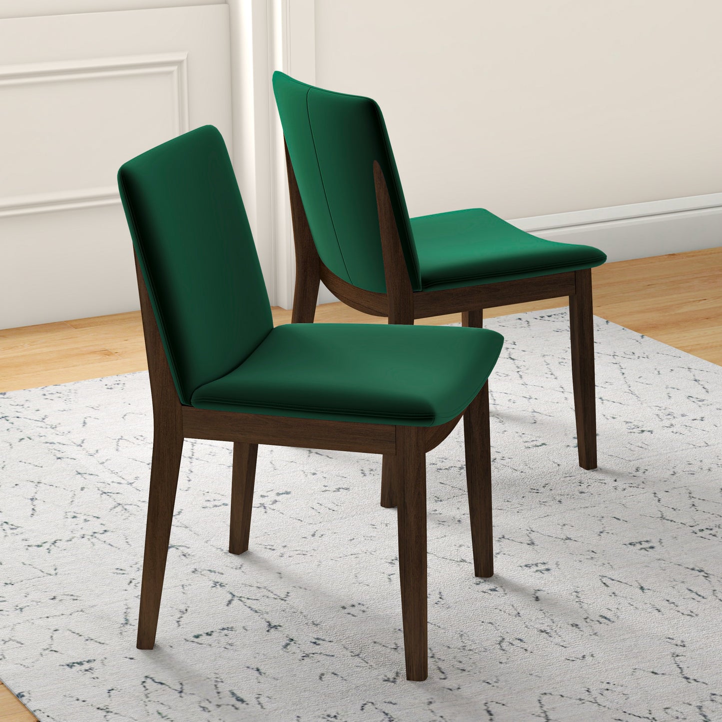 Laura Mid-Century Modern Solid Wood Dining Chair Set of 2 Green Velvet 20 x 20 x 32 inches FredCo