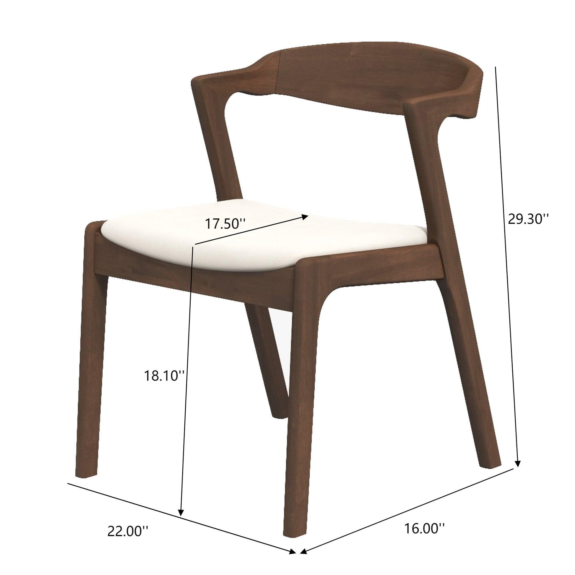 Modern wood dining chair with white cushioned seat and detailed dimensions, FredCo International