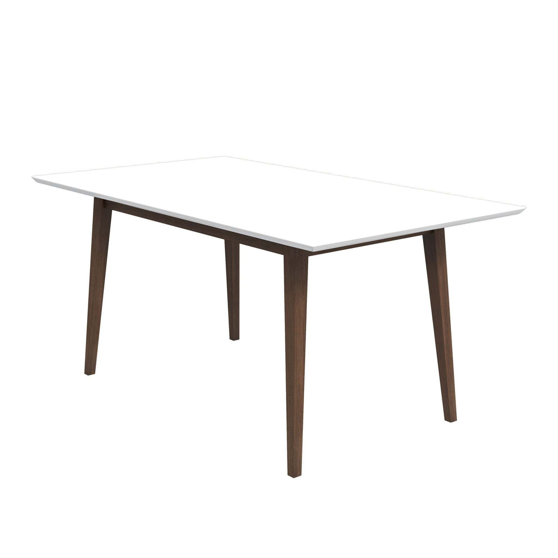 Modern rectangular dining table with white top and wooden legs from FredCo International