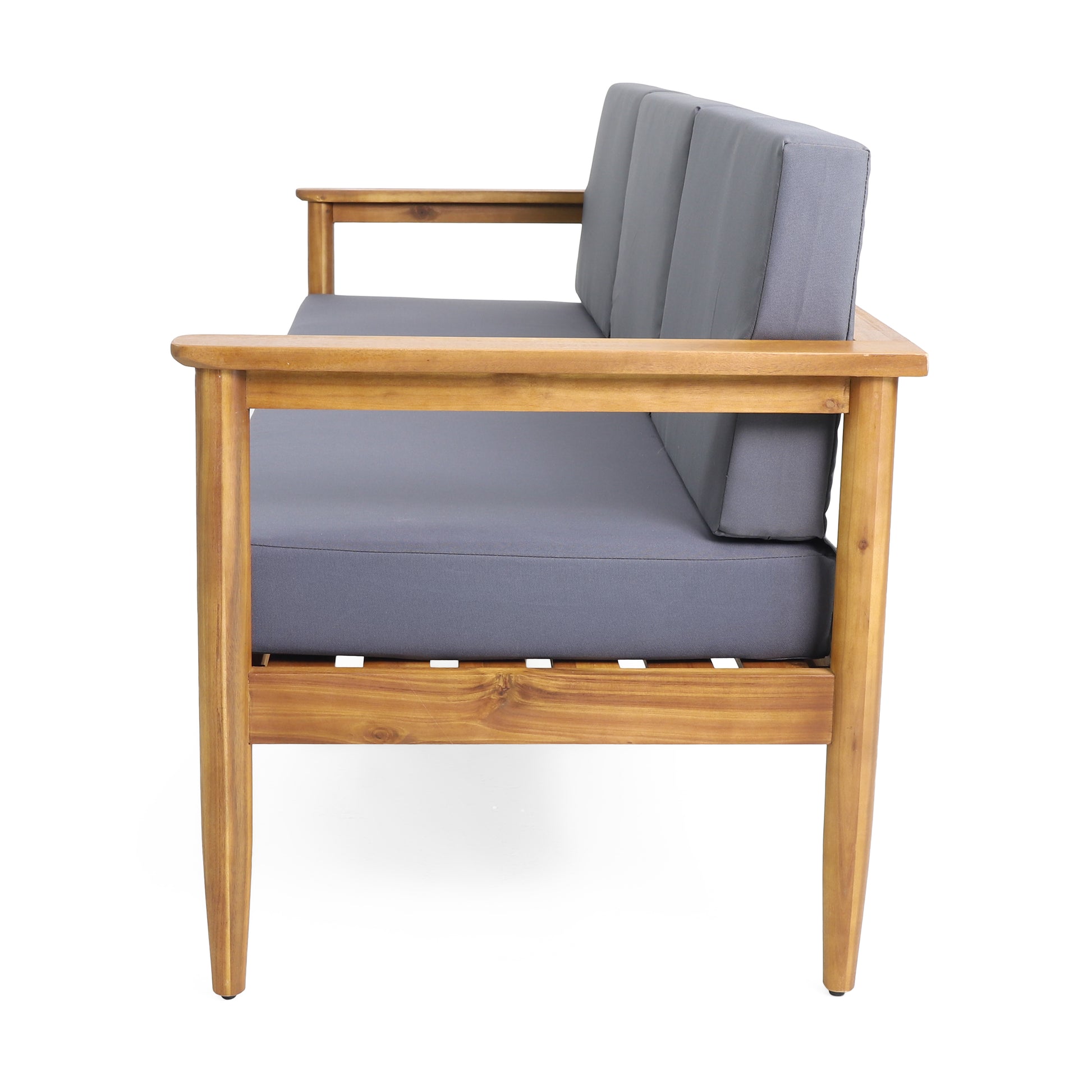Modern wooden frame sofa with gray cushions, FredCo International home furniture