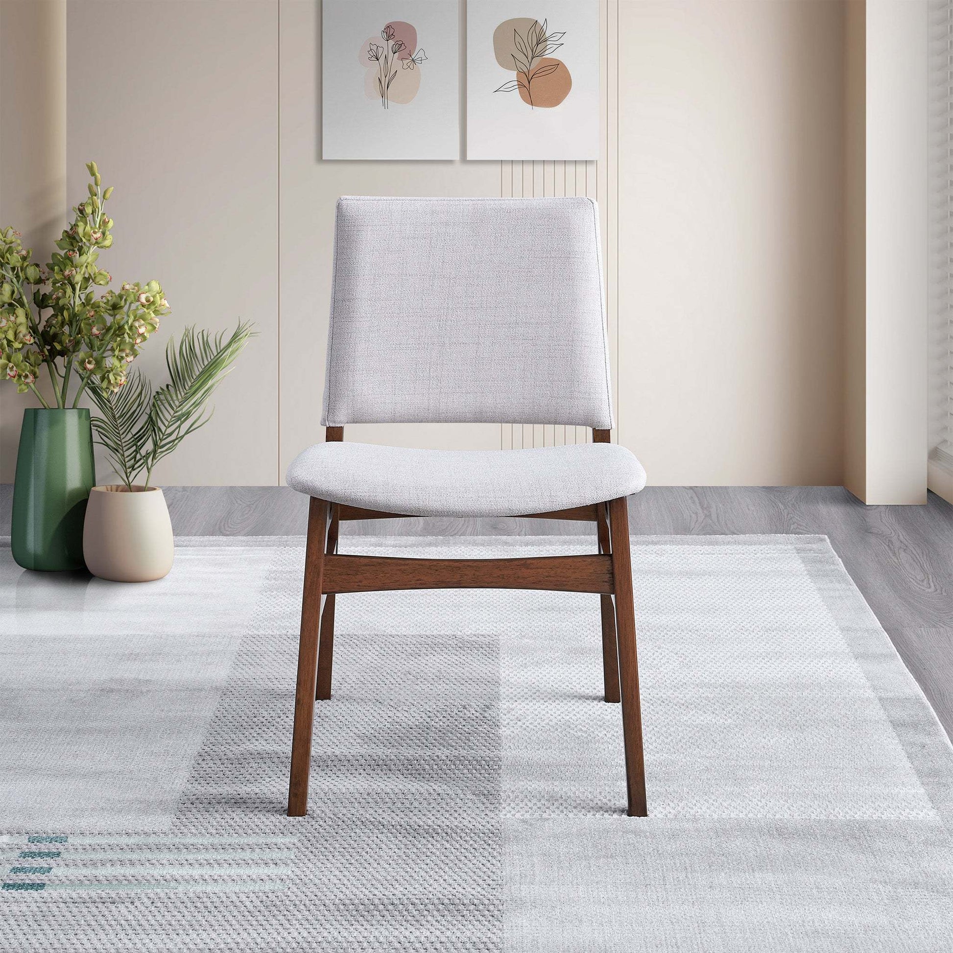Gusto Mid-Century Modern Fabric Dining Chair (Set of 2) in Light Gray with Solid Wood Frame 22.4'W x 18.1'D x 31.1'H for Living Room Bedroom Outdoor FredCo
