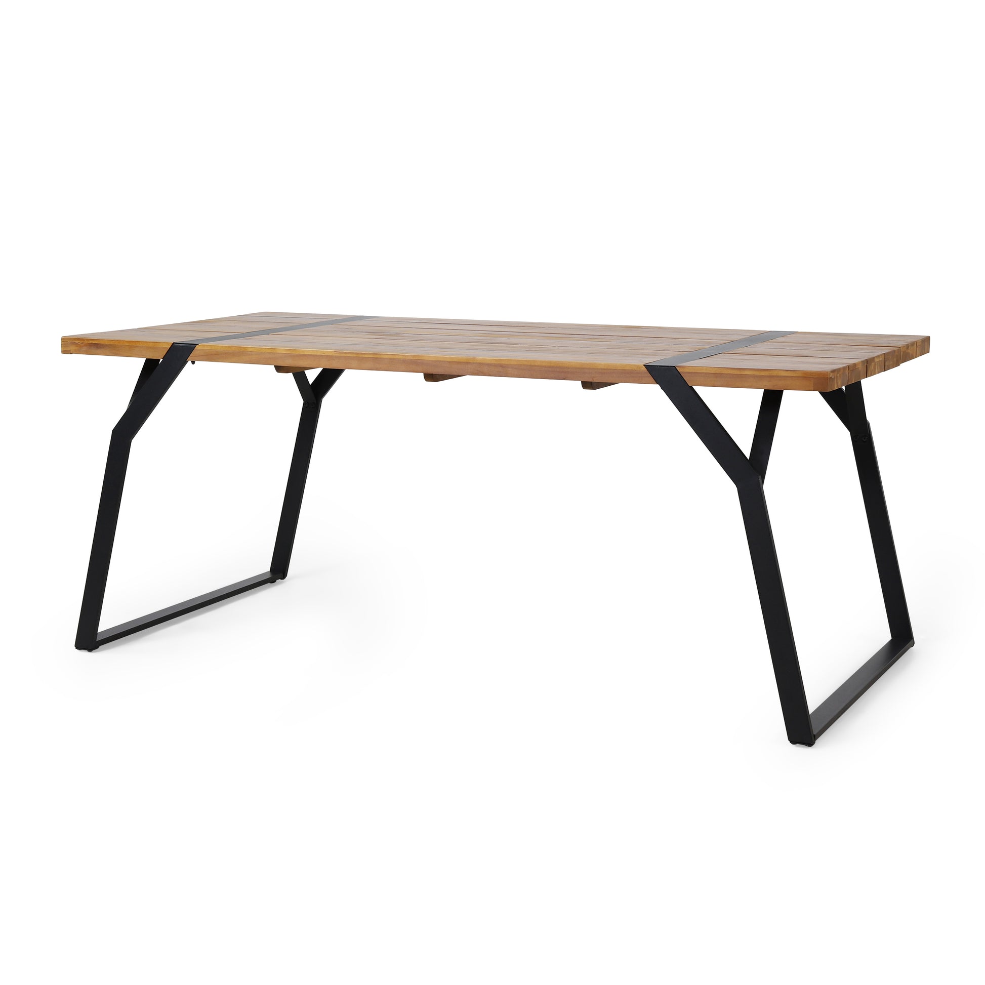 Modern wood dining table with black metal legs, furniture from FredCo International