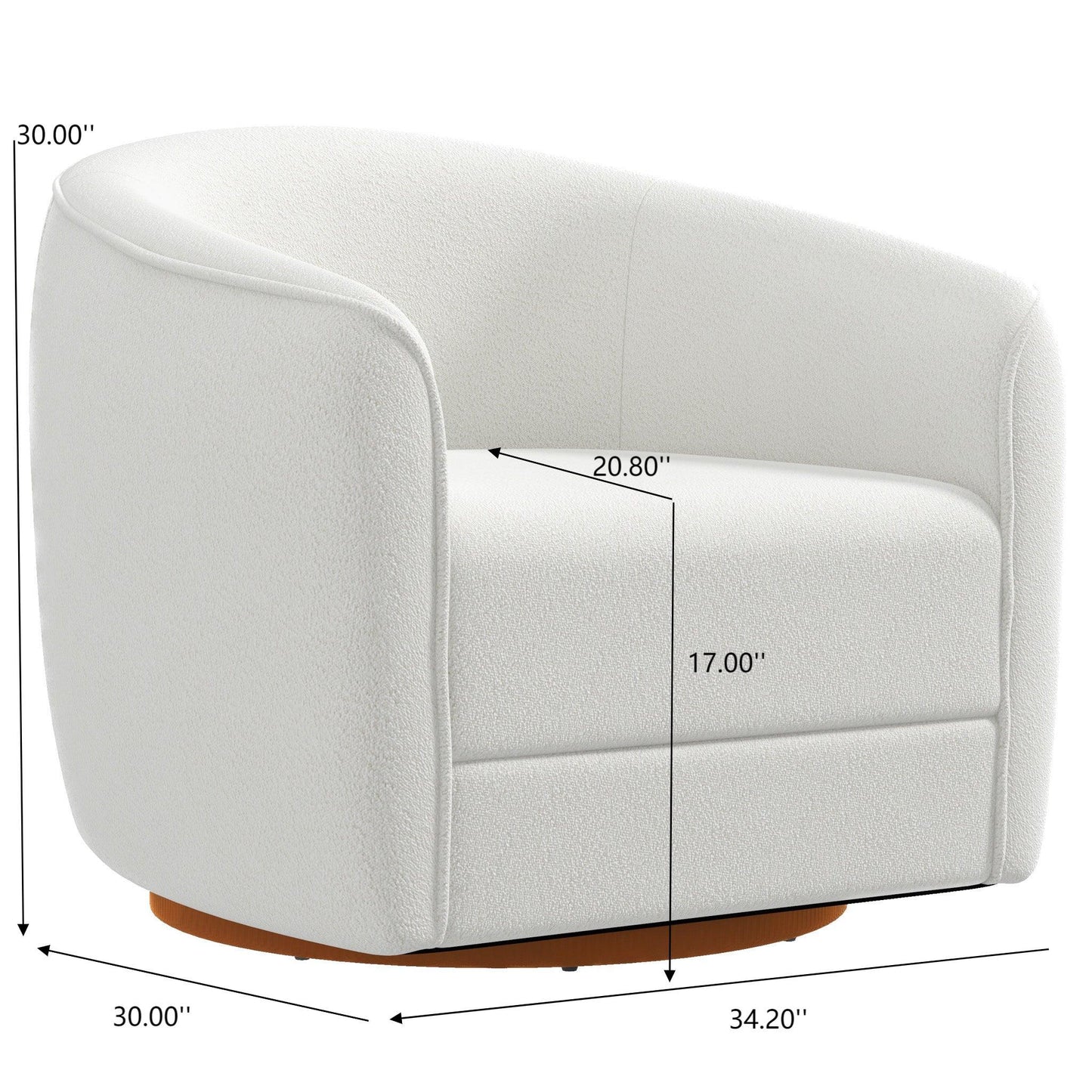 High Quality Elise Mid Century Modern Beige Boucle Swivel Chair with Elegant Design and Multi-functional Use 34.2W'x 30D'x 30H' Swivel Round Chairs for Living Room Bedroom Reading, White FredCo