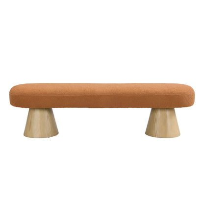 Dining Bench for Dining Room, Upholstered Bedroom End of Bed Entryway Bench, Boucle Ottoman for Living Room, 64'L Orange Stool Top Wood Leg 300 LBS Weight Capacity