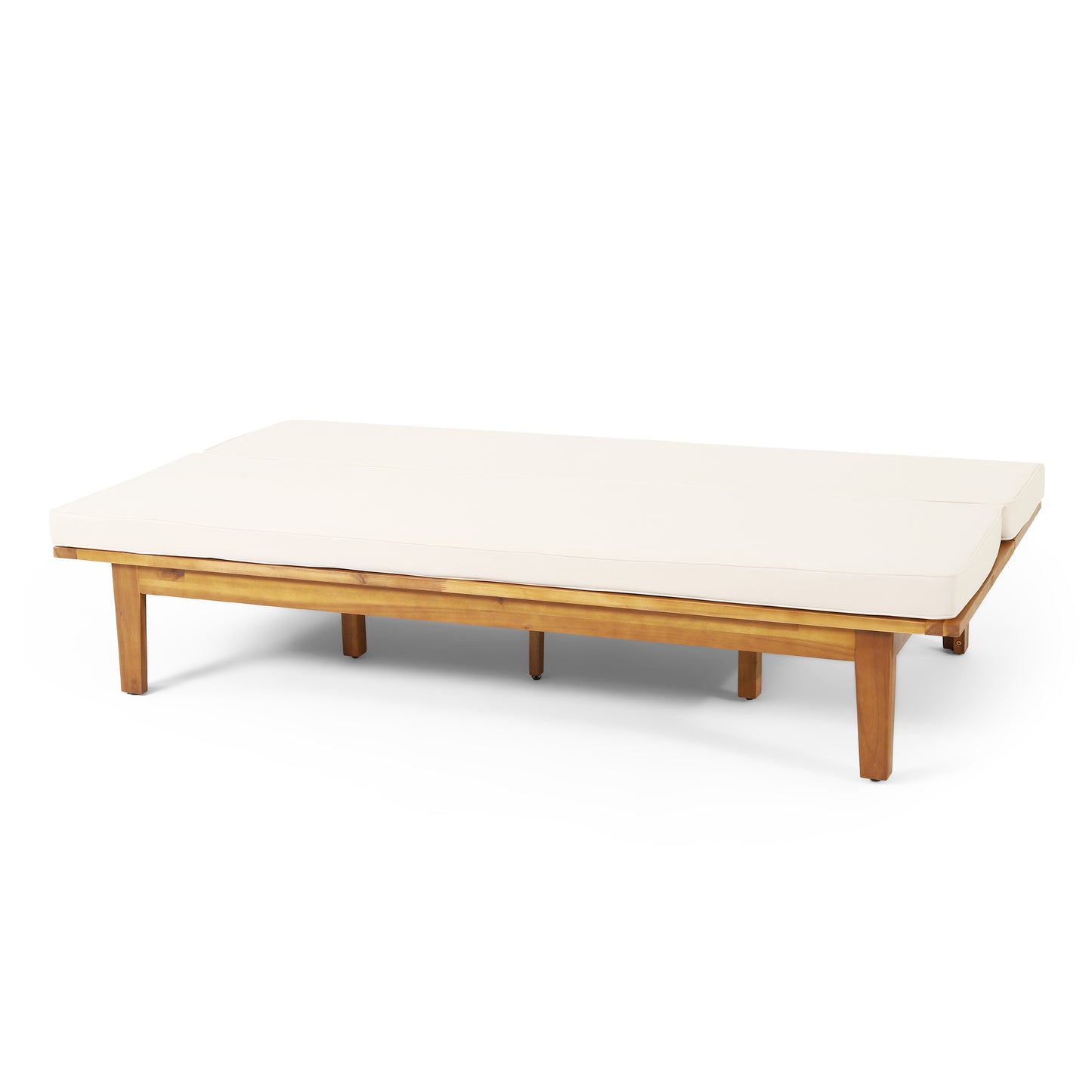Outdoor Elegance Daybed with Convertible Design, Beige Cushion, Acacia Wood Frame FredCo