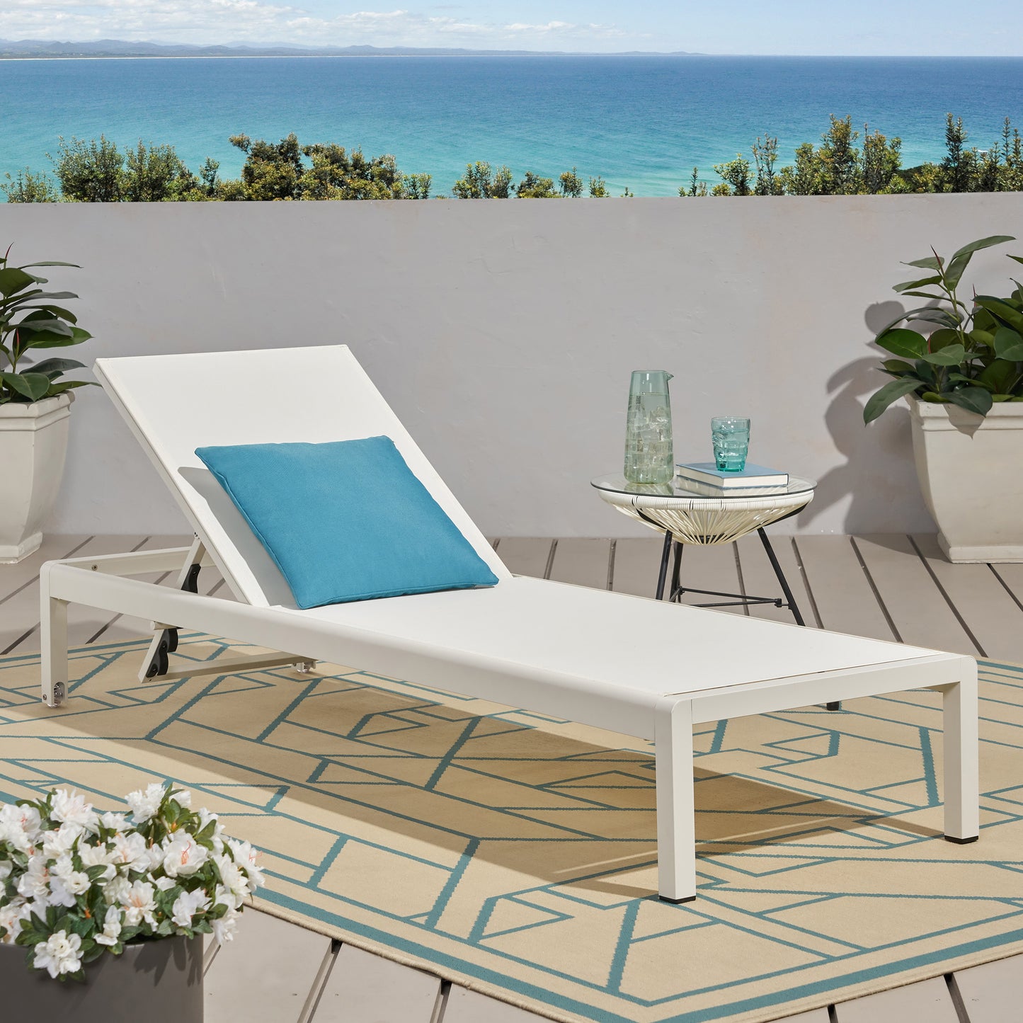 Outdoor Chaise Lounge Chair, Aluminum Adjustable Outside Chair for Pool Patio Beach Yard, All Weather Use UV Resistant 400lbs Weight Capacity, White FredCo