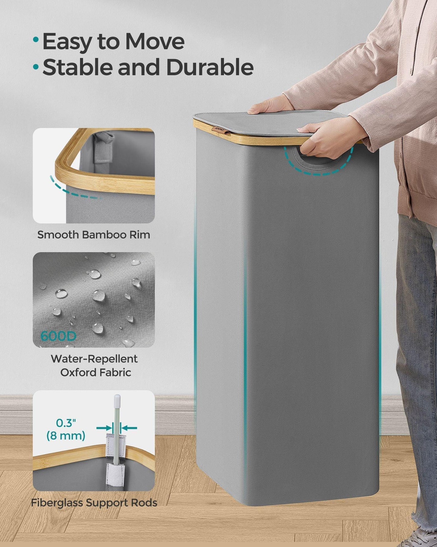 90L Large Laundry Hamper with Lid Dove Gray FredCo