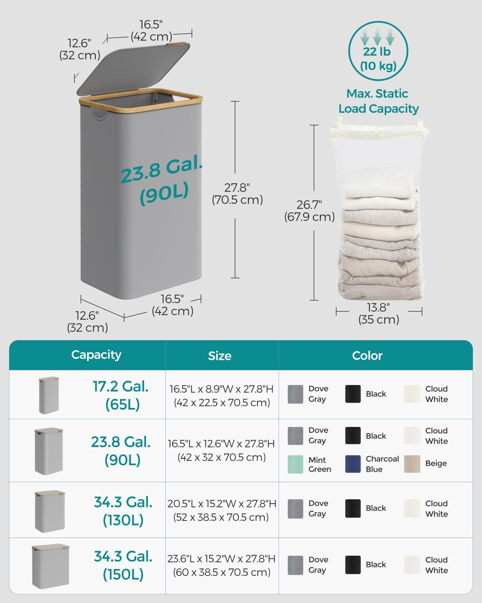 90L Large Laundry Hamper with Lid Dove Gray FredCo