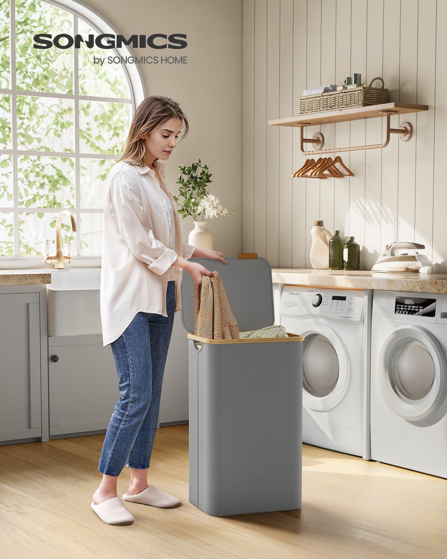 90L Large Laundry Hamper with Lid Dove Gray FredCo