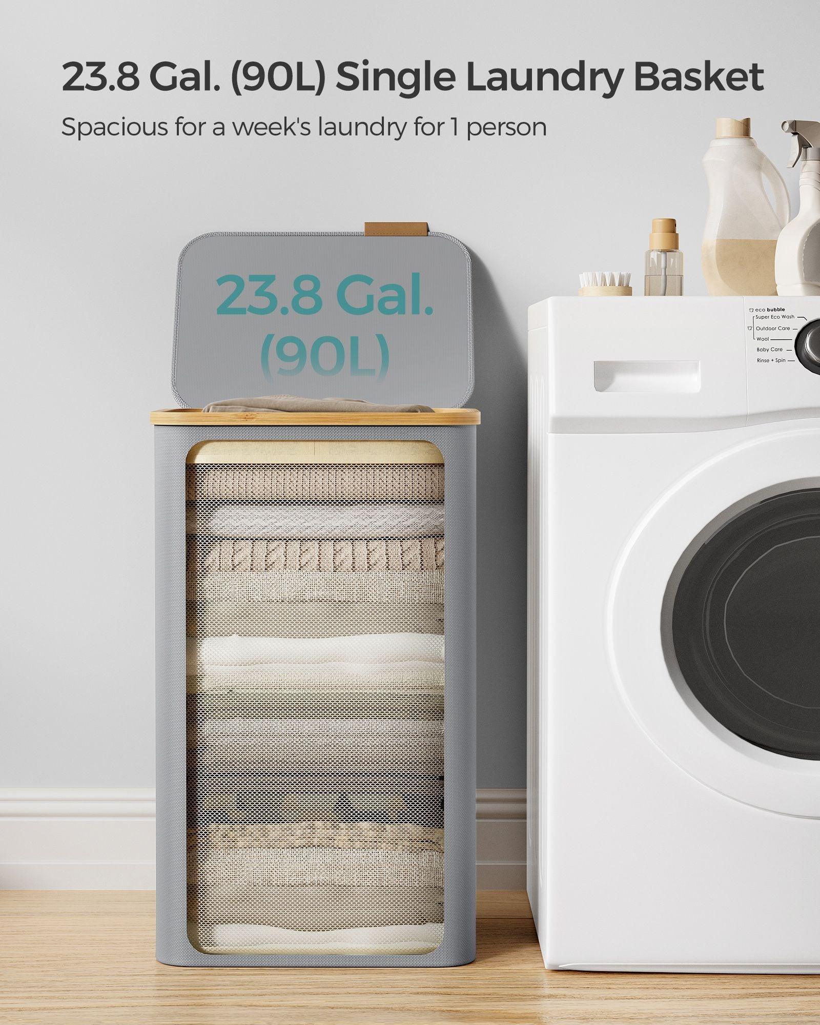 90L Large Laundry Hamper with Lid Dove Gray FredCo