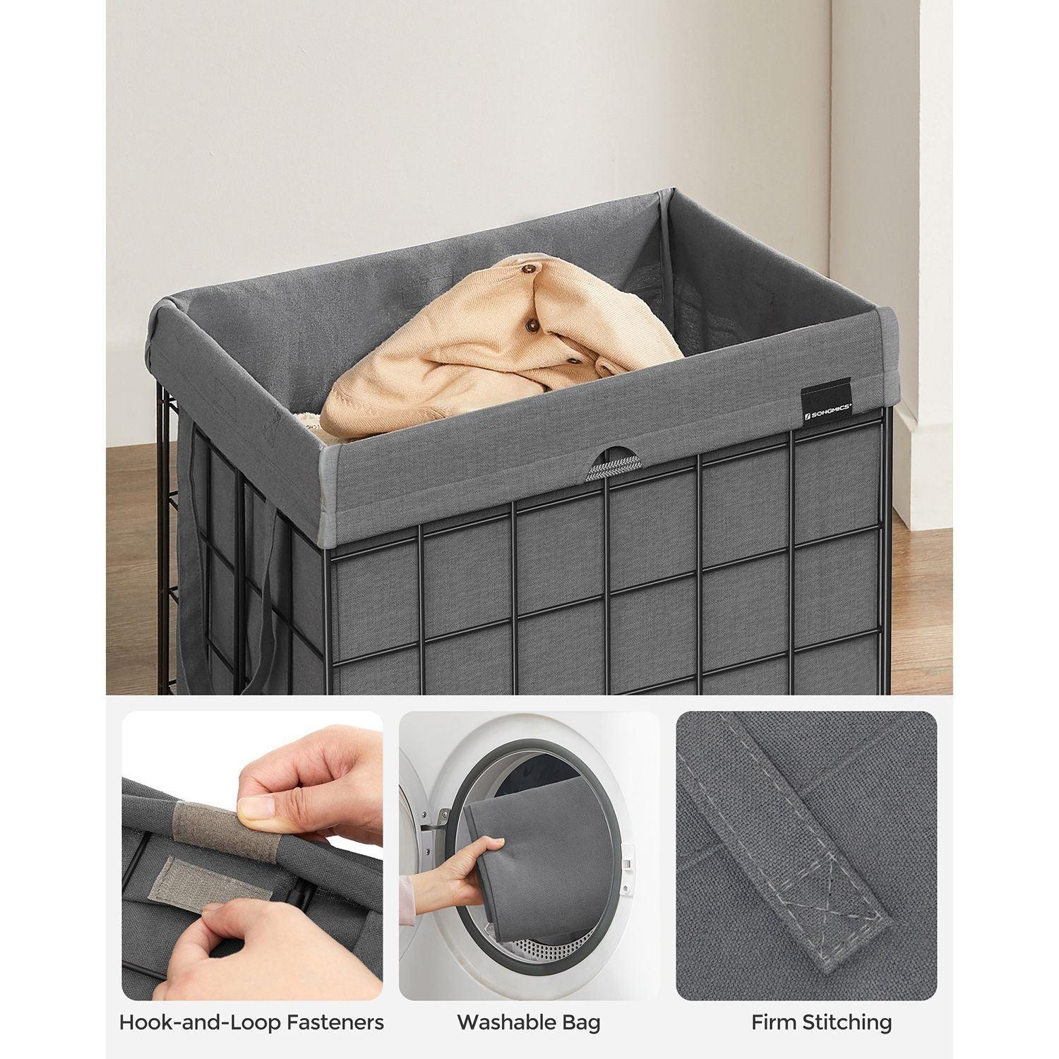 90L Laundry Hamper with Metal Frame Gray FredCo