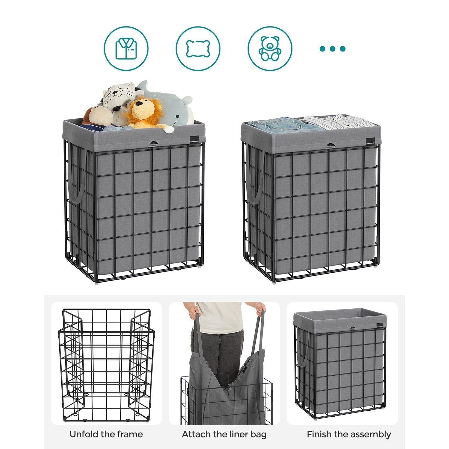 90L Laundry Hamper with Metal Frame Gray FredCo
