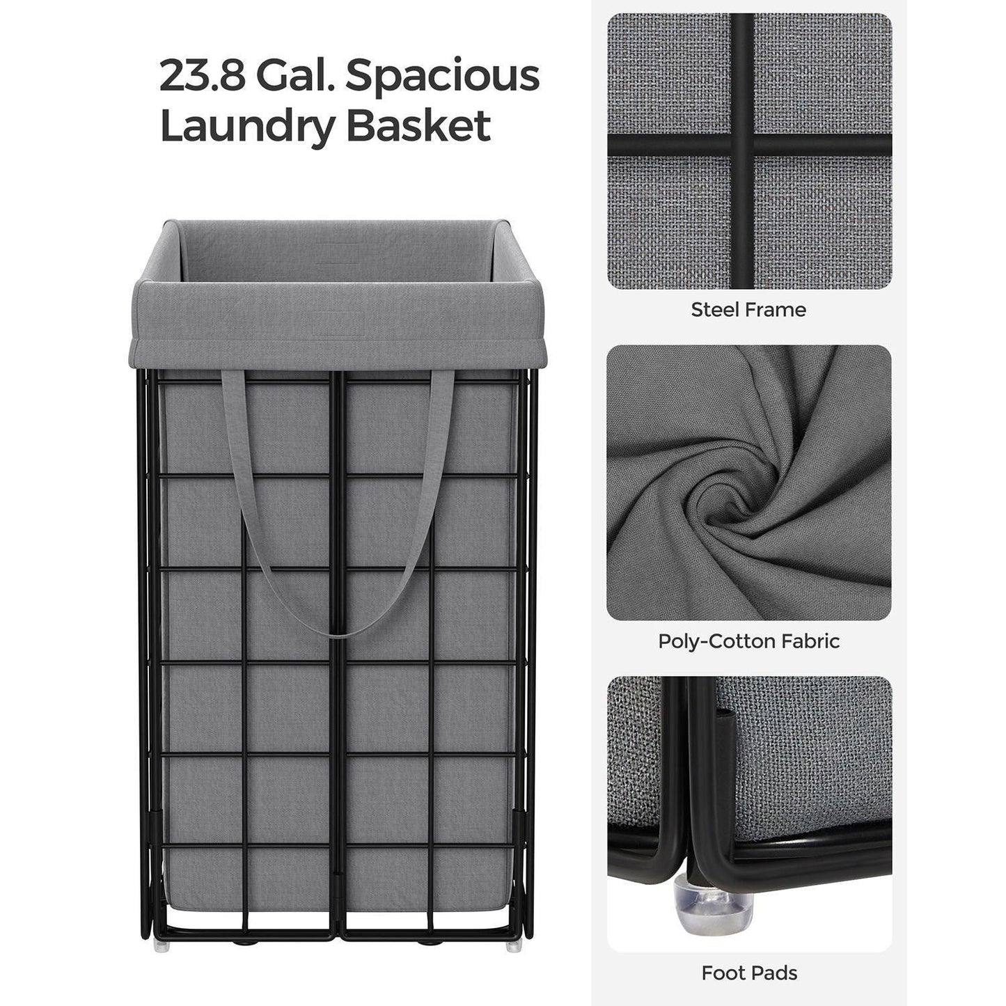 90L Laundry Hamper with Metal Frame Gray FredCo