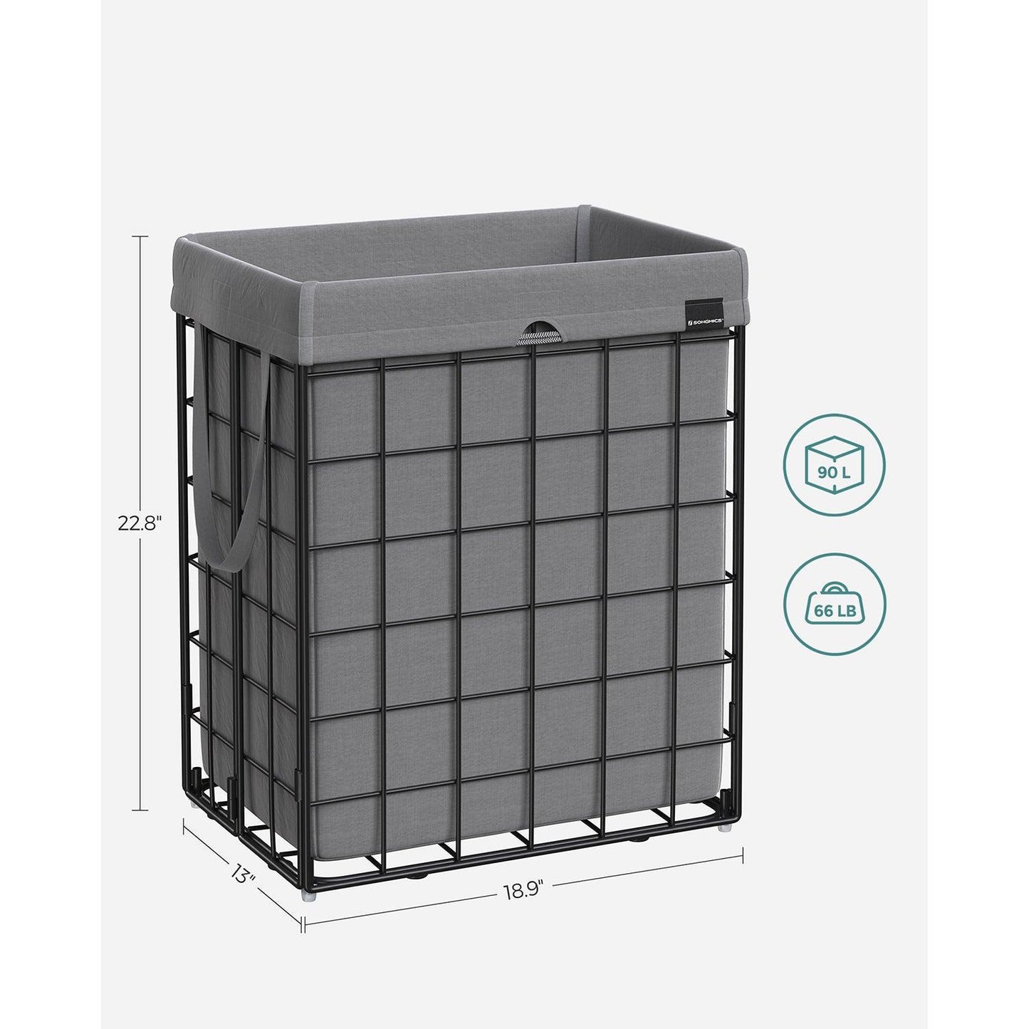 90L Laundry Hamper with Metal Frame Gray FredCo