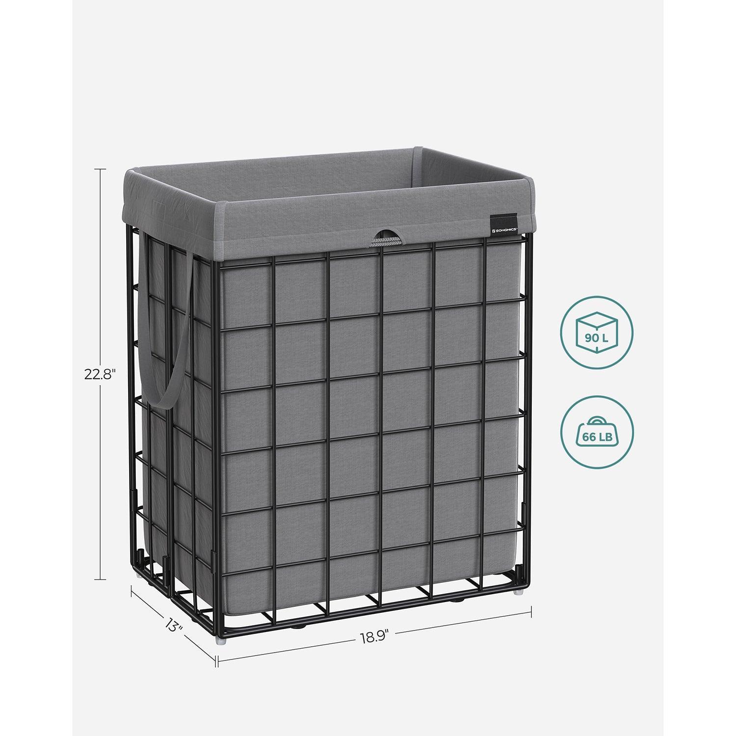 90L Laundry Hamper with Metal Frame Gray FredCo