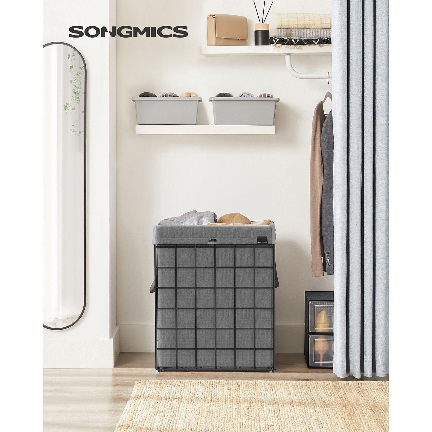 90L Laundry Hamper with Metal Frame Gray FredCo