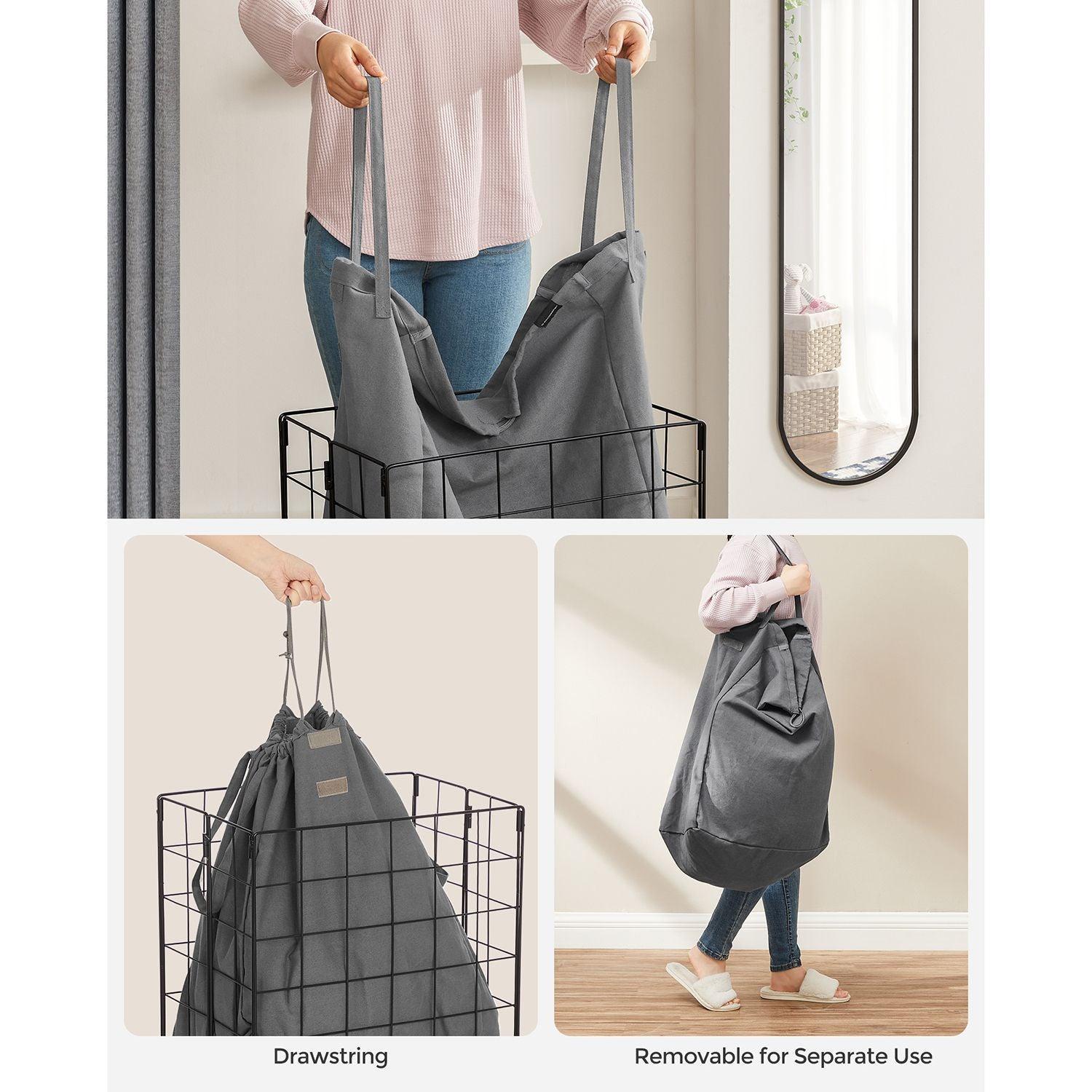 90L Laundry Hamper with Metal Frame Gray FredCo