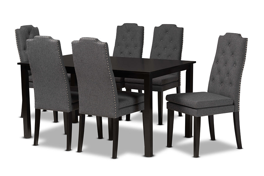 Baxton Studio Dylin Modern and Contemporary Dark Grey Fabric Upholstered and Dark Brown Finished Wood 7-Piece Dining Set