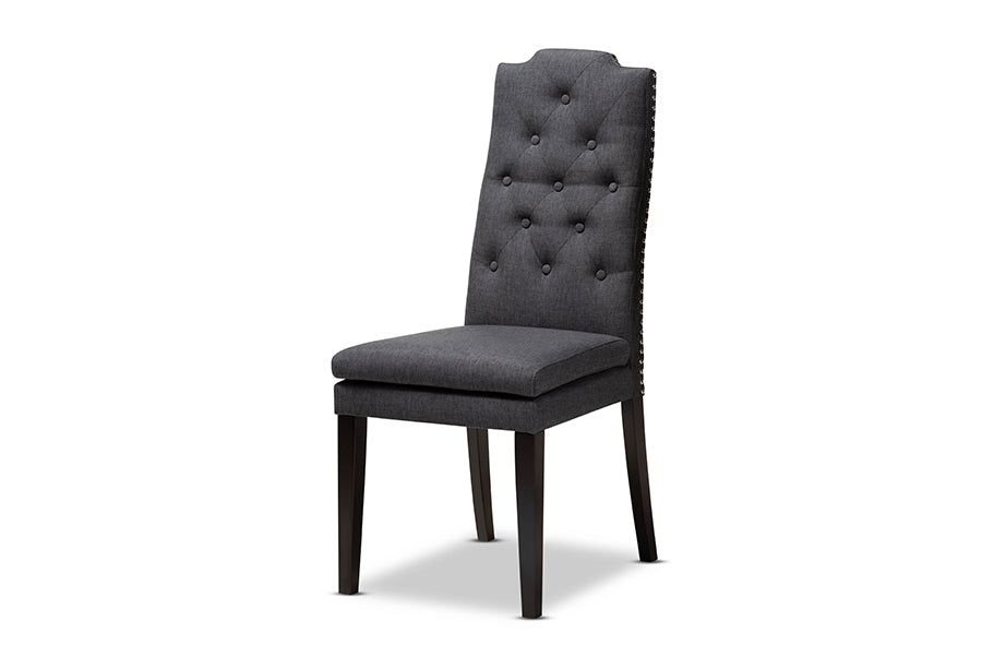 Baxton Studio Dylin Modern and Contemporary Dark Grey Fabric Upholstered and Dark Brown Finished Wood 7-Piece Dining Set