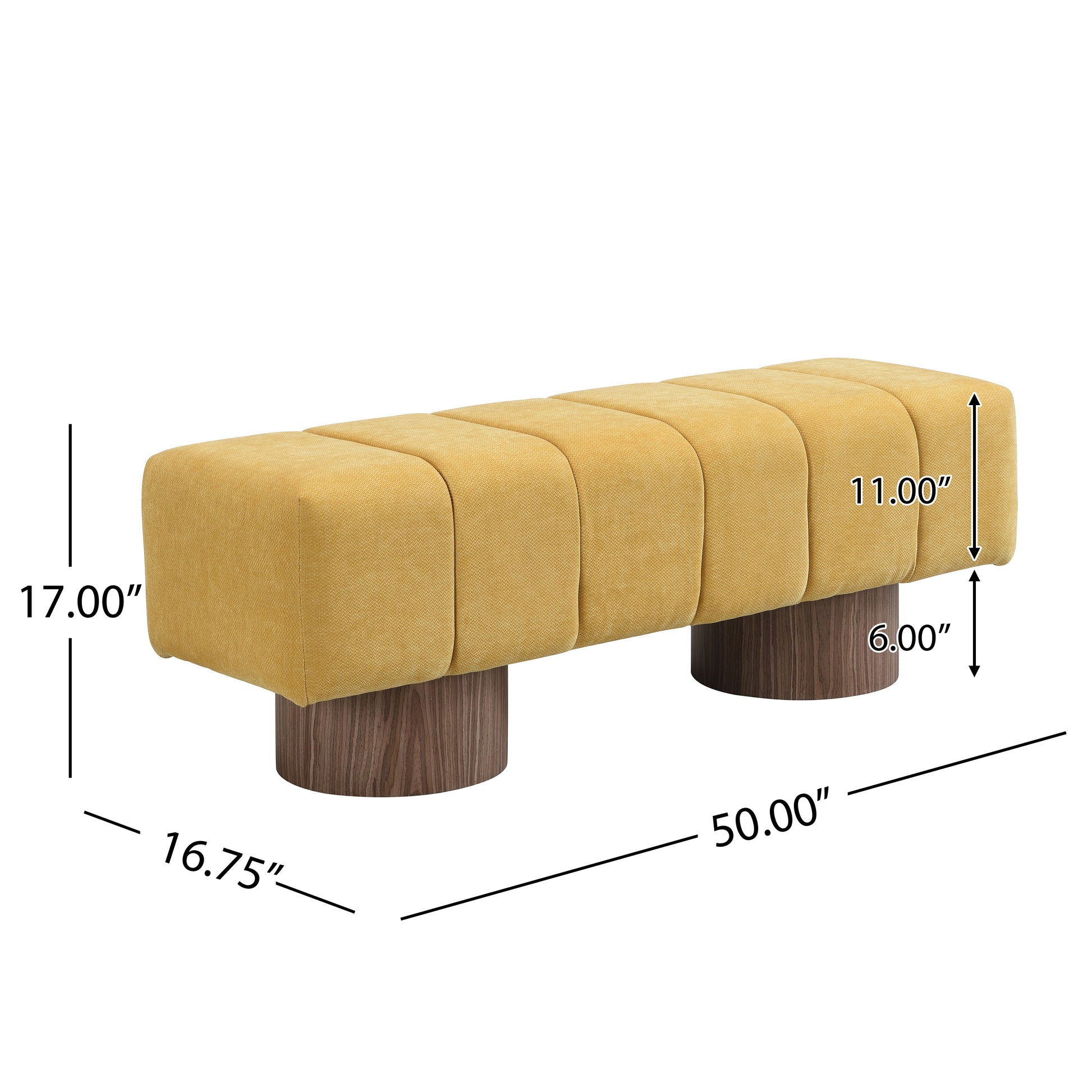 Upholstered Dining Bench, No-Assembly Entryway Bench Ottoman, Yellow Chenille Fabric, 50' Length FredCo