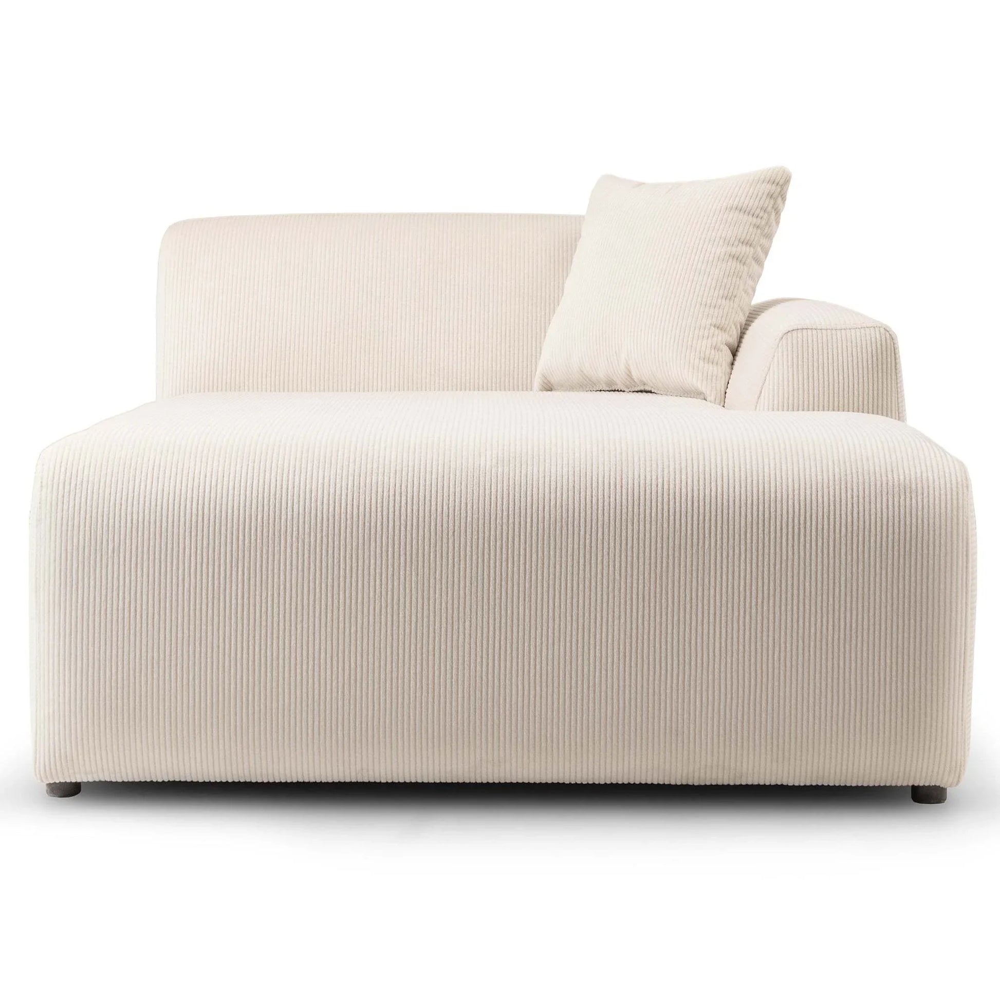 Modern cream corduroy chaise lounge sofa with pillow, FredCo International furniture