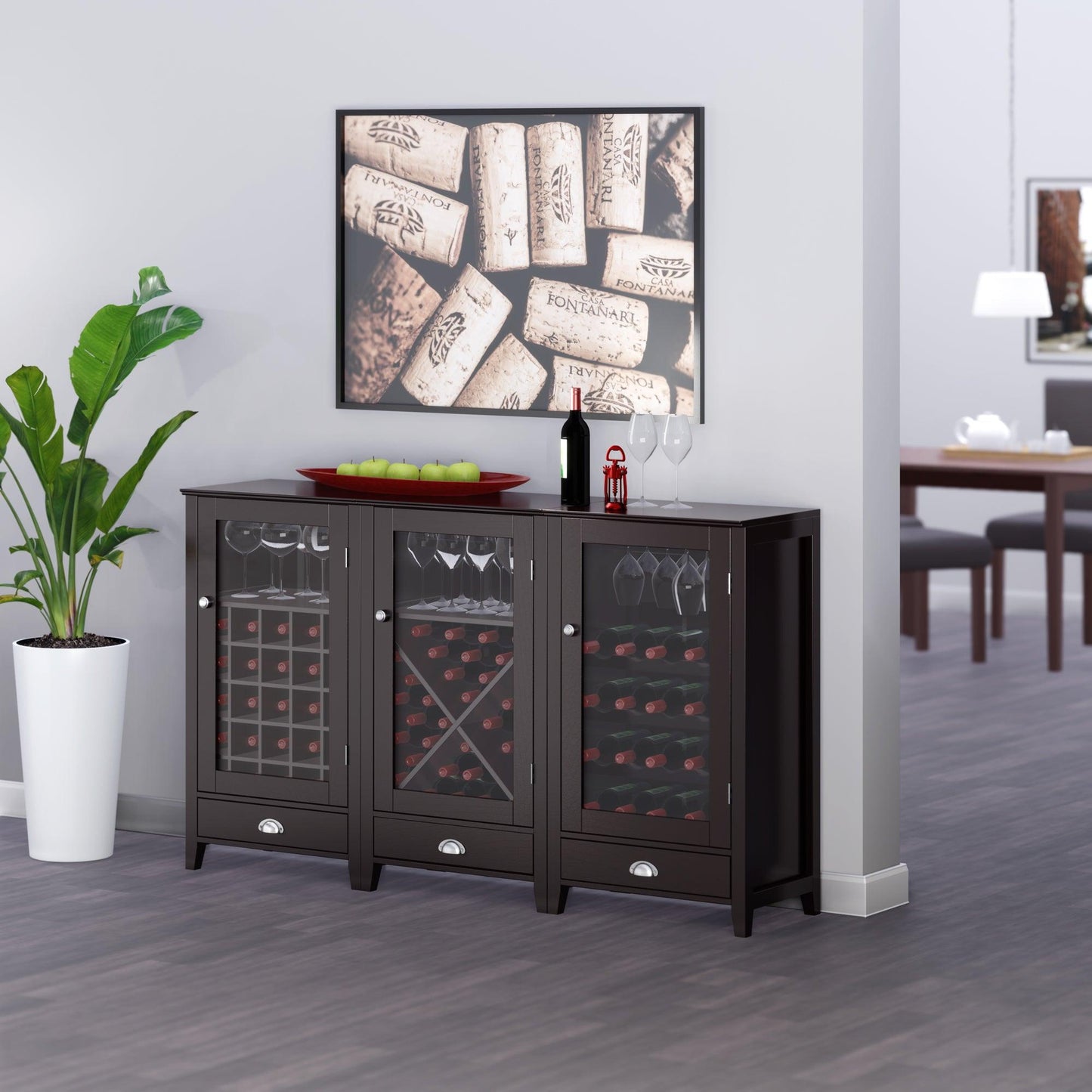 Winsome Bordeaux 3-Pc Modular Wine Cabinet Set, Espresso, Solid / Composite wood FredCo