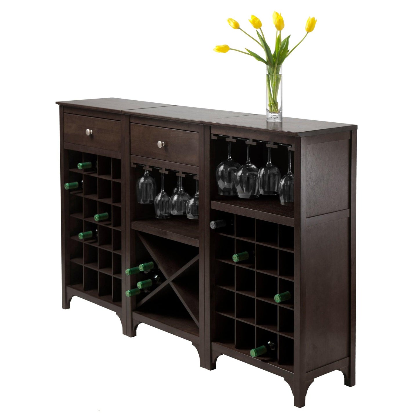 Winsome Ancona 3-Pc Modular Wine Cabinet Set, Espresso, Solid / Composite wood FredCo