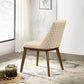 Modern beige quilted accent chair with wooden legs in a bright living room, FredCo International furniture