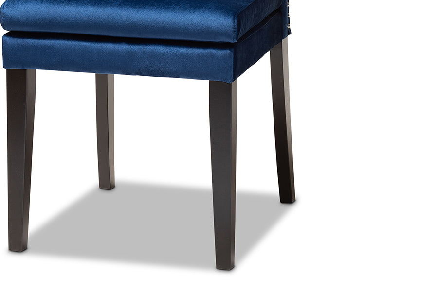 Baxton Studio Dylin Modern and Contemporary Navy Blue Velvet Fabric Upholstered and Dark Brown Finished Wood 7-Piece Dining Set