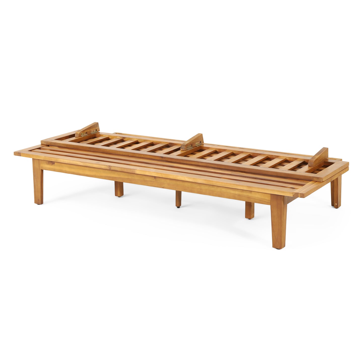 Outdoor Elegance Daybed with Convertible Design, Beige Cushion, Acacia Wood Frame FredCo