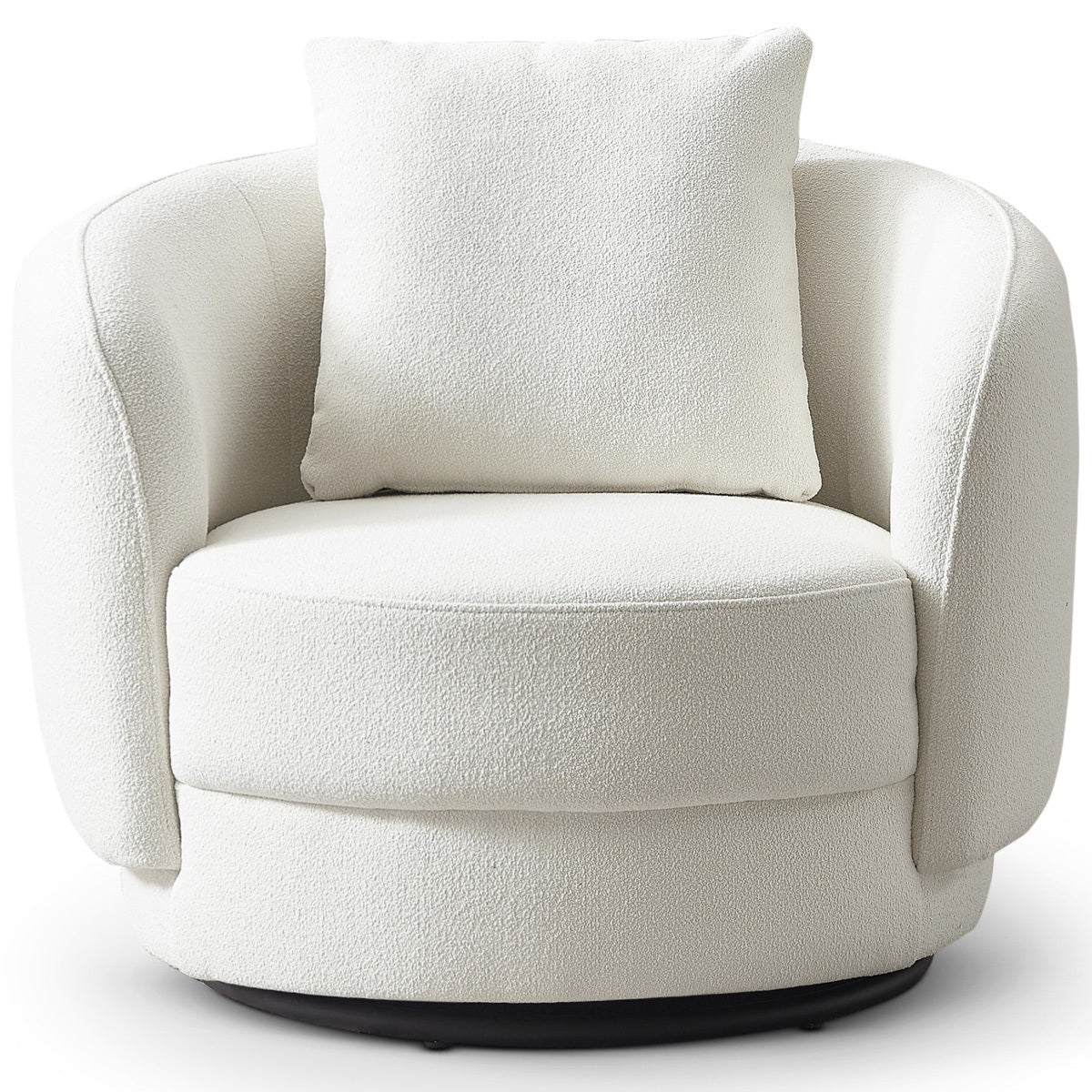 Modern white boucle swivel accent chair with cushion, FredCo International furniture
