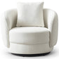 Modern white boucle swivel accent chair with cushion, FredCo International furniture