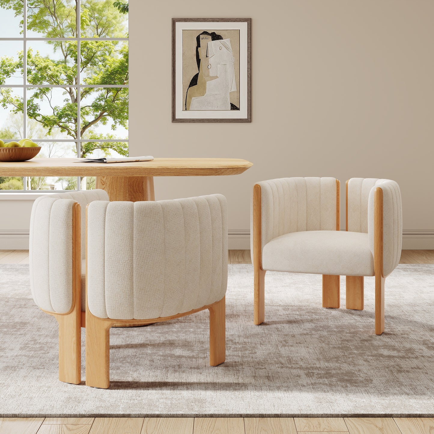 Dining Chairs Set of 2, Modern Stylish Seating with Natural Rubber Wood Frame and Beige Fabric, 225lbs Capacity, for Dining Area, Living Space FredCo