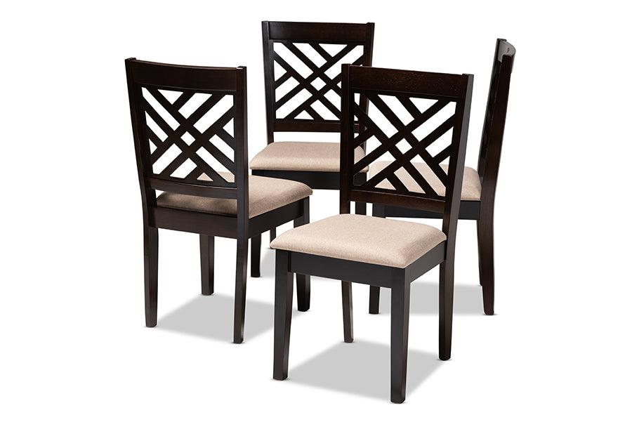 Baxton Studio Caron Modern and Contemporary Sand Fabric Upholstered Espresso Brown Finished Wood Dining Chair Set of 4